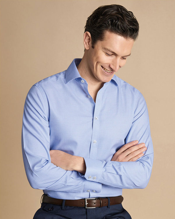Cutaway Collar Non-Iron Stretch Kensington Weave Shirt - Cobalt Blue