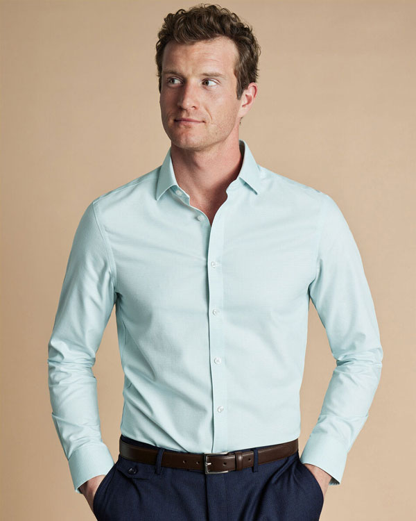 Cutaway Collar Non-Iron Stretch Kensington Weave Shirt - Aqua Green