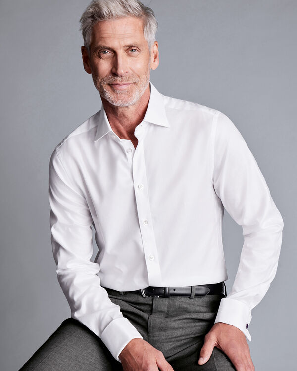 Semi-Cutaway Collar Egyptian Cotton Hudson Weave Shirt - White
