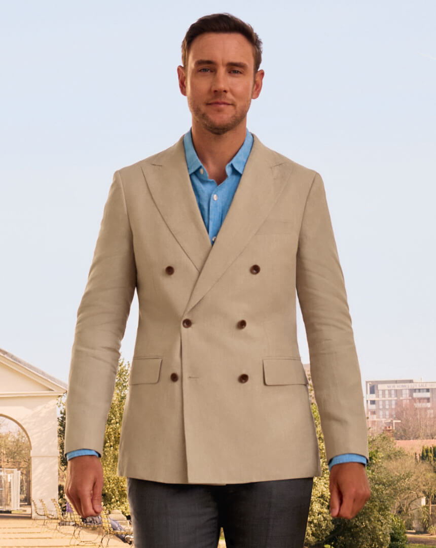 Double Breasted Linen Jacket - Taupe