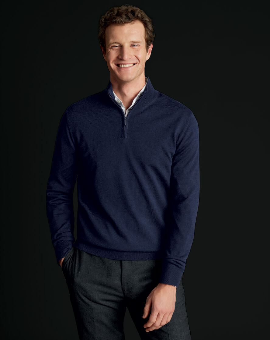 Merino Half Zip Jumper - Navy