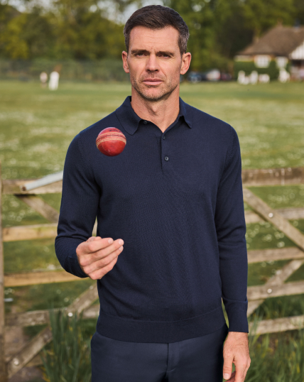 Pure Merino Knitted Polo - Navy