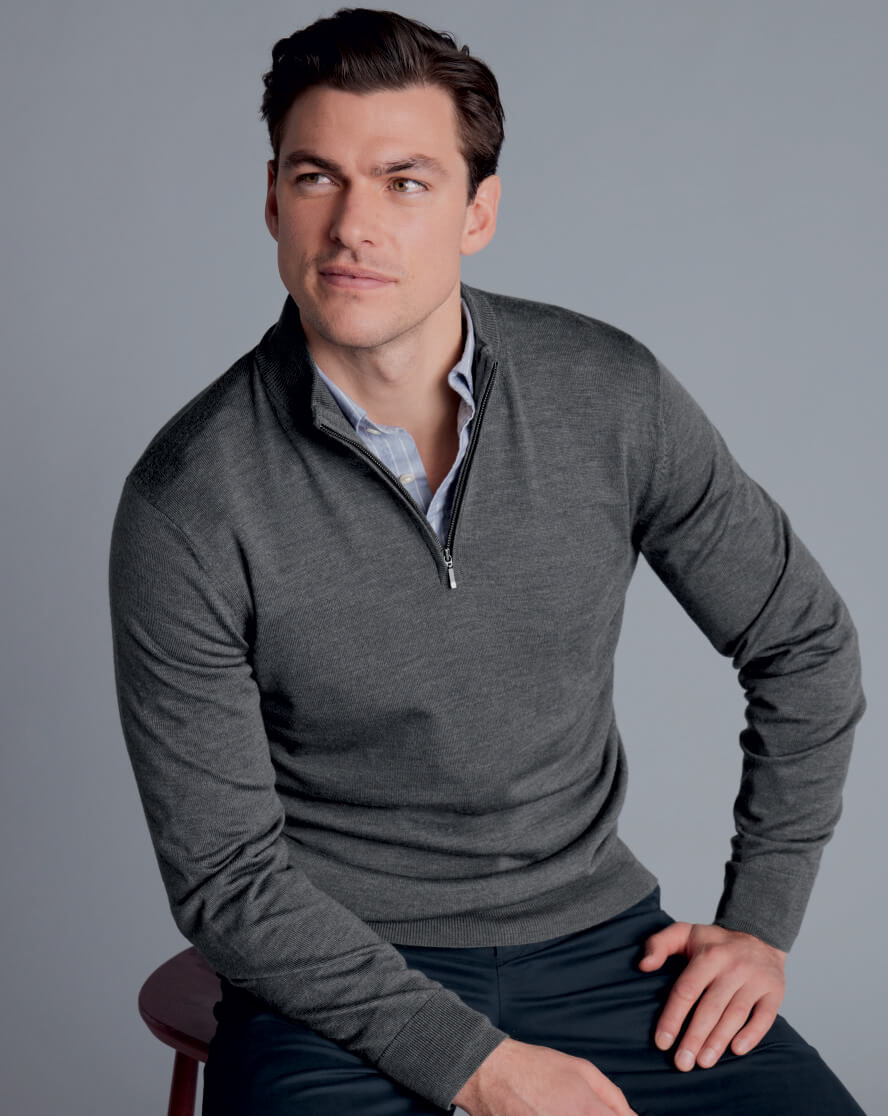 Merino Half Zip Jumper - Grey