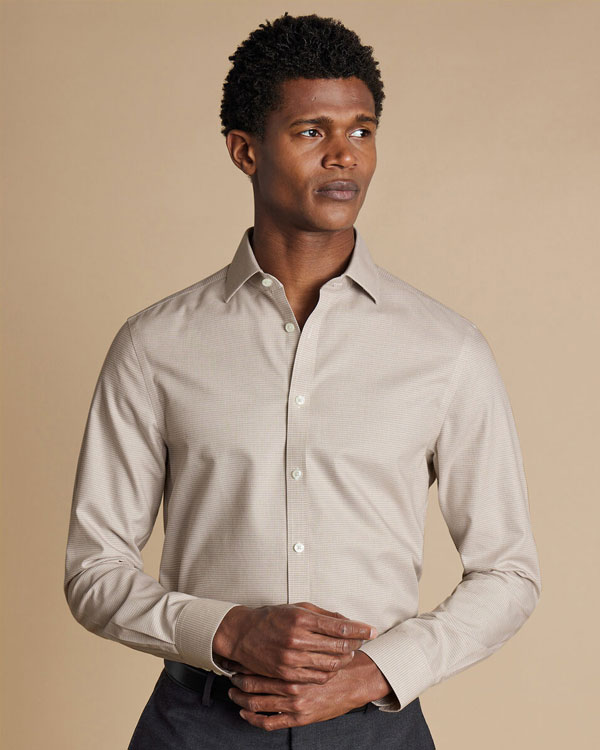 Cutaway Collar Non-Iron Stretch Kensington Weave Shirt - Stone