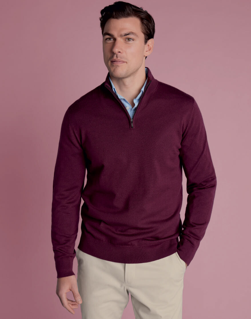 Merino Half Zip Jumper - Burgundy